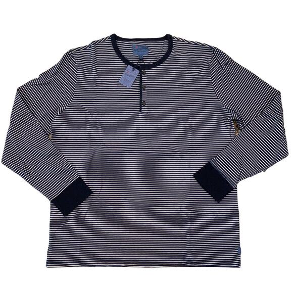NWT - Lucky Brand Men's Navy and Cream Striped Henley Tee - SIZE XXL - Picture 1 of 9